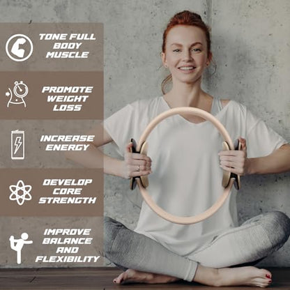 Syhood Pilates Ring 11. 81 Inch Pilates Circle Yoga Ring Magic Lightweight Flexible Workout Equipment for Fitness Physical Therapy Resistance Exercise Arms Legs - color: Beige