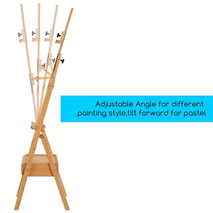 MEEDEN Forward Tilt Studio H-Frame Easel with Art Supply Storage Drawer - Adjustable (58"~75") Solid Beech Wood Easel Stand for Artists, Students and Beginners, Holds Canvas Art up to 37" - color: Natural