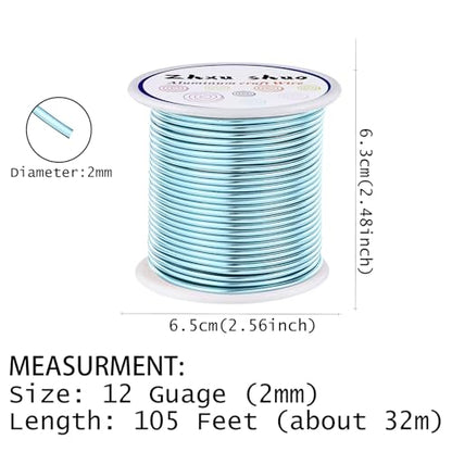 12 Gauge(2mm) Aluminum Wire 35 Yards Anodized Metal Wire for Bonsai Armature Crafting Sculpting Jewelry Craft Making Beading Floral (Ice Blue, 12 Gauge) - color: Ice Blue
