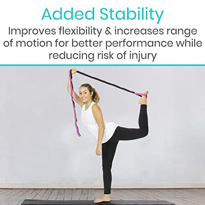 Vive Stretch Strap (75" - 10 Loops) - Leg Stretch Band to Improve Flexibility - Stretching Out Yoga Strap - Exercise and Physical Therapy Belt for Rehab, Pilates and Gymnastics with Guide Book - color: Pink