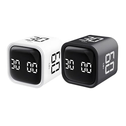 Qumox Pomodoro Timer, Cube Productivity Timer with Adjustable Sound and Vibration Alert, Ideal for Work, Office, ADHD, Study, and Tasks - 5/10/30/60 Minutes & Custom Countdown - Black - color: Black