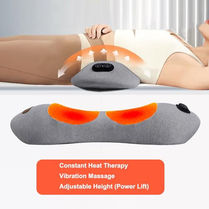 3 in 1 Back Massager, Electric Lumbar Support Pillow Heat Vibration Massage Lower Back Spine Decompression Device, Light Gray - color: Light Grey