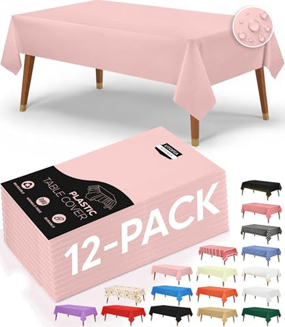 Utopia Kitchen Plastic Table Cloth Disposable (12 Pack - 54x108 Inch) Pink Rectangle Tablecloth Waterproof Stain Resistant Party Table Cover - color: Pink, size: 54X108 Inch - 12PC