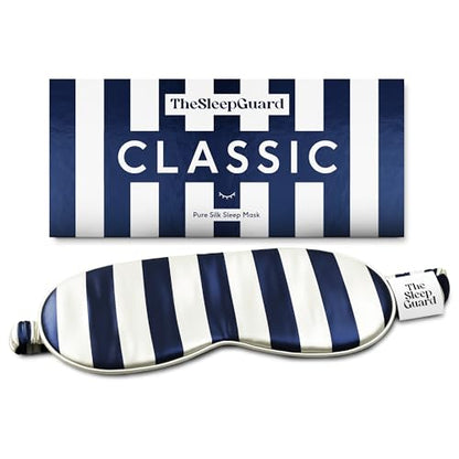 TheSleepGuard Pure Silk Sleep Mask [100% 6A Mulberry Silk, 22 Momme] Light Blocking Travel Essentials. Eye Masks for Sleeping. Black Oeko-Tex Blindfold. Eye Covers for Men & Women - color: Classic Stripe