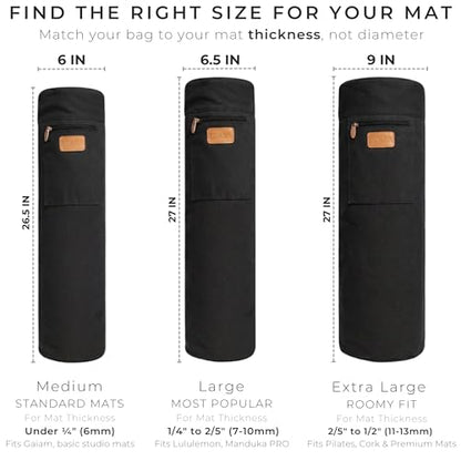 UDANA Canvas Yoga Mat Bag for Women & Men, Full-Zip Carrier with 3 Pockets & Adjustable Strap, Stylish Gym & Pilates Bag – Available in Multiple Sizes