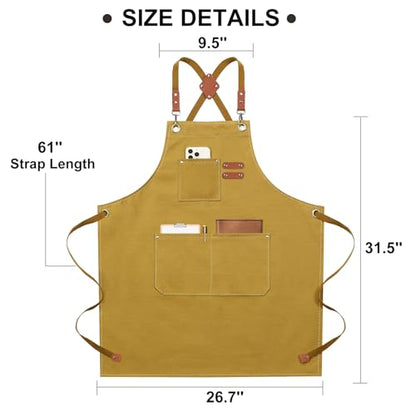 ZOMAO Chef Apron for Women Men with Large Pockets, Cotton Canvas Cross Back Waterproof Work Aprons for Kitchen Cooking Bib - color: Brown
