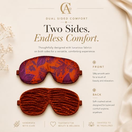 Opulence Handmade Weighted Sleep Eye Mask with Flaxseed Filling, Satin & Velvet, Adjustable Strap, Light Blocking for Meditation, Hot & Cold Therapy, Travel - Burnished Amber - color: Burnished Amber