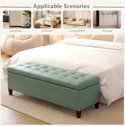 Joveco 51 Inch Storage Bench,Leather Tufted Storage Ottoman with Legs - color: 51", Gray Green