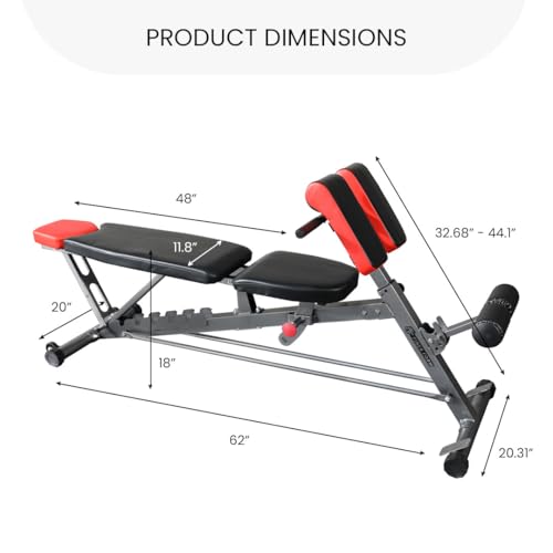 Finer Form Multi-Functional Adjustable FID Weight Bench and Roman Chair | 1,000 Lb Capacity, 23 Settings, Flat Incline Decline for Total Body Workouts, Transport Wheels, Exercise Chart Included