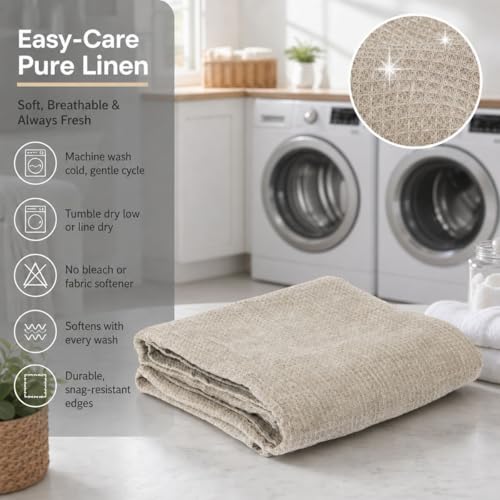 Pure 100% Linen Throw Blanket 50x60-inch Waffle Weave Linen Beach Blanket - color: Natural Linen, size: Throw Blanket