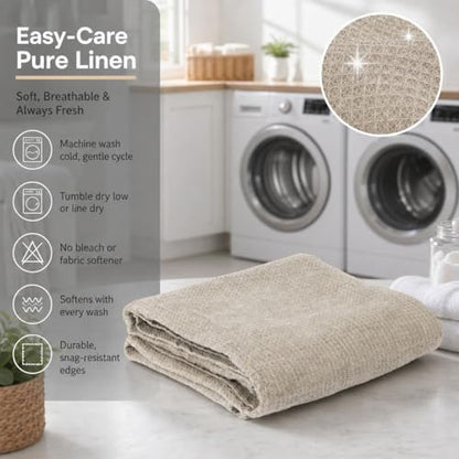 Pure 100% Linen Throw Blanket 50x60-inch Waffle Weave Linen Beach Blanket - color: Natural Linen, size: Throw Blanket