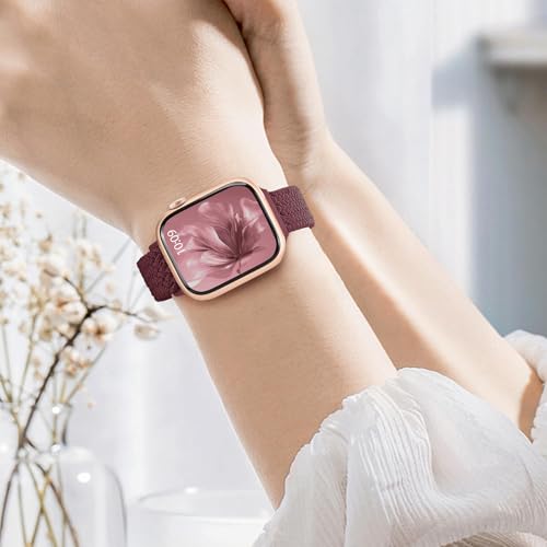 Slim Braided Stretchy Band Compatible with Apple Watch Bands Women | 40mm 41mm 42mm 38mm 44mm 45mm 46mm 49mm Thin Elastic Nylon Solo Loop Strap ,Wristband for iWatch Series 11 10 9 8 7 6 5 4 SE - color: Dark Wine, size: 38/40/41/42mm