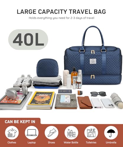 WINDARS Travel Duffle Bag, Weekender Bags for Women with Shoe Compartment, Overnight Bag with Toiletry Bag, Carry On Duffel Bags For Airplanes, Yoga Gym Duffel Bag, Navy - color: Navy