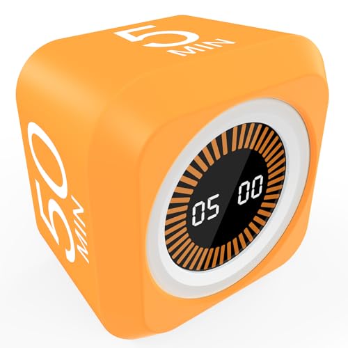 Rotating Cube Countdown Visual Timer 5, 25, 10 50 Minutes Preset - color: Orange+white
