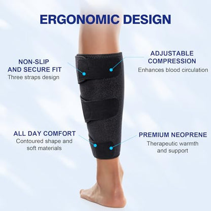 Cozyhealth Neoprene Calf Compression Brace, Adjustable Support Wrap for Muscle Strain, Shin Splints, Swelling Relief, Men and Women