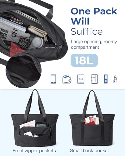 BAGSMART Tote Bag for Women, Lightweight Tote Bag with Yoga Mat Strap - color: 블랙.