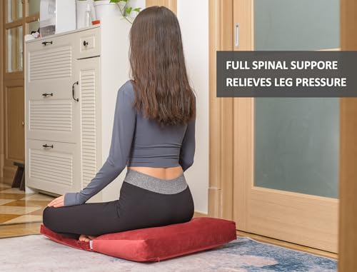 Meditation Cushion,Velvet Meditation Pillow and Zabuton 2-in-1 Portable Design(50 * 70CM). (Burgundy, Service H：9cm) - color: Burgundy