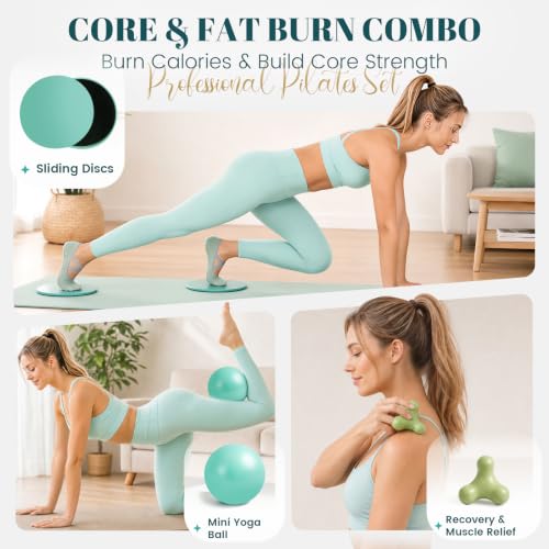 Pilates Kit for Women, At Home Equipment Set for Full Body Workout - color: Green