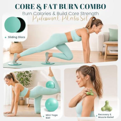 Pilates Kit for Women, At Home Equipment Set for Full Body Workout - color: Green