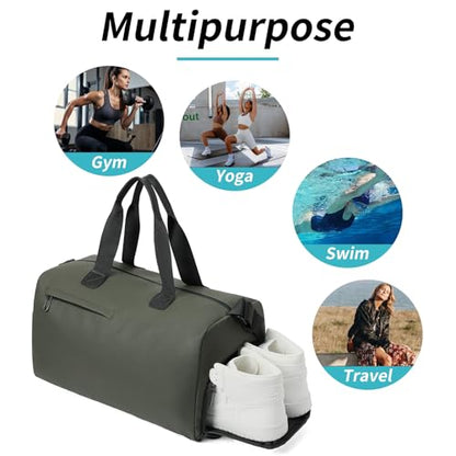 Handbag for Women Yoga Bag Large Capacity Yoga Pad Buckle with Shoe Compartment Water Bottle Sports Gym Bag Travel - color: B02-green