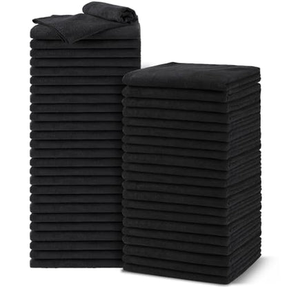 UNIMADE Salon Towels 48 Pack, Microfiber Barber Towel Bulk,(16x29 inches) Fast Drying Hair Towels Super Soft Black Hnad Towels for Gym, Salon, Bath, Spa Use and Home Hair Care(Not Bleach Proof) | (16x29 inches) Hair-Drying Cloth Super Soft Black Hand Clot