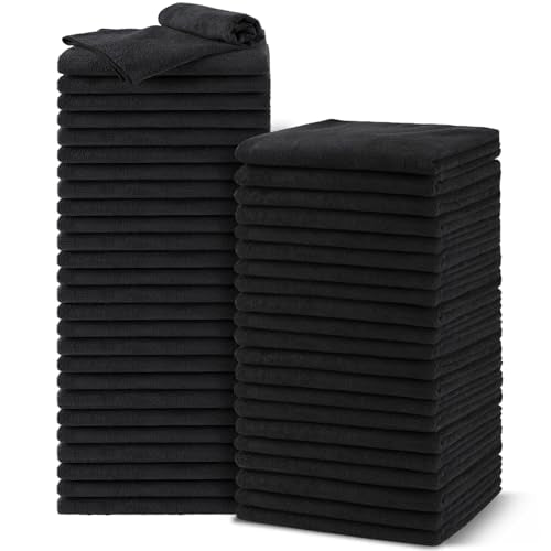 UNIMADE Salon Towels 48 Pack, Microfiber Barber Towel Bulk,(16x29 inches) Fast Drying Hair Towels Super Soft Black Hnad Towels for Gym, Salon, Bath, Spa Use and Home Hair Care(Not Bleach Proof) | (16x29 inches) Hair-Drying Cloth Super Soft Black Hand Clot