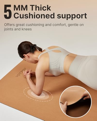 YOTTOY Yoga Mat,Non-Slip Hot Yoga Mat with Anti-Tear Design and Friendly Natural Rubber Mat with Strap and Bag - color: Cork Mountain