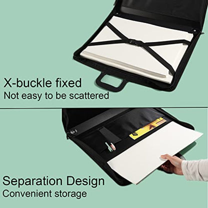 Acocony 11x17 Art Portfolio PP Material Black Pack of 1 | 11x17 Art Portfolio Case with Zipper Closure Oxford Cloth Edge Waterproof - color: Black