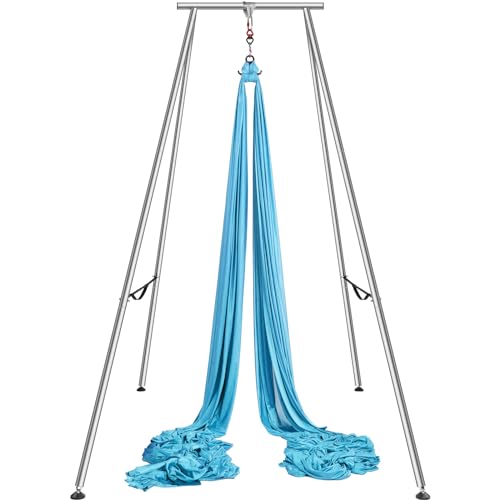 VEVOR Aerial Yoga Frame & Hammock, 551.15 lbs Load Capacity, 9.68 ft Height Professional Training Swing Stand Comes with 13.1 Yards Aerial Hammock, Yoga Rig for Indoor Outdoor, Purple,Blue - color: Blue, size: 8.30 x 6.3 x 9.68 ft