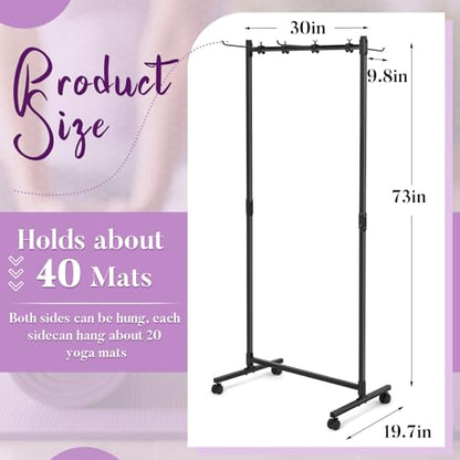 DaisyInner Hanging Yoga Mat Rolling Cart on Wheels Large Capacity Yoga Mat Rack Holder Stand Storage, Holds 40 Mats for Gym Workout Room Equipment