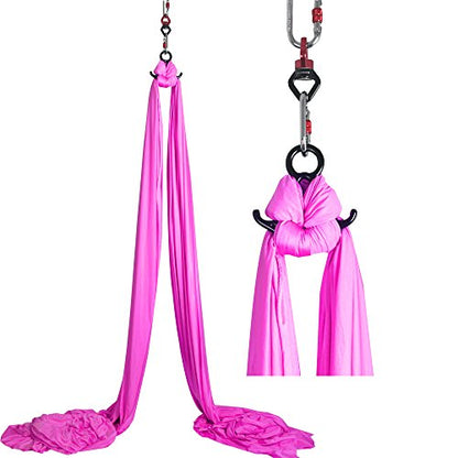 Durable Aerial Silks Starter Kit with 11-Yard Yoga Hammock & Hardware | Aerial Swing for Acrobatic Flying Yoga & All Levels, Aerial Rigging Point up to 14ft, Durable, Safe - color: Pink
