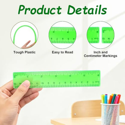 Plastic Clear Ruler Math Set - 6'' 12'' Transparent Straight Ruler, 4'' 6'' Protractor, 30/60 & 45/90 Triangle Ruler, Geometry Math Measuring Tool for School Home Office Drawing Teachers Kids Green - color: Green