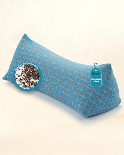 수면용 경추 메밀 롤 베개, 39.9cm x 15cm 메밀 껍질 베개 충전재, 목 지지 요가 볼스터를 위한 삼각형 베개, 목 통증 완화를 위한 조절 가능한 충전재, 블루
