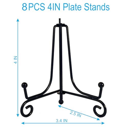 HENABLE 8PCS Premium Black Iron Plate Stands for Display 4 Inch, Decorative Solid Metal Plate Holders for Displaying, Mini Easel, Frame, Book, Card, Plaque, Bowl, Picture Stands for Display - size: 8PCS 4IN