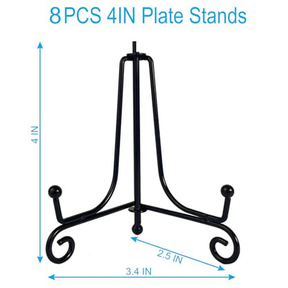 HENABLE 8PCS Premium Black Iron Plate Stands for Display 4 Inch, Decorative Solid Metal Plate Holders for Displaying, Mini Easel, Frame, Book, Card, Plaque, Bowl, Picture Stands for Display - size: 8PCS 4IN