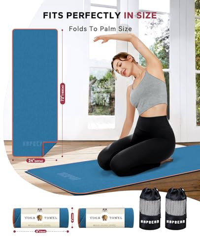 HAPBEAR 2 Pack Non Slip Yoga Mat Towel with Grip Dots, 72" x 24" Hot Yoga Towel - Super Absorbent Microfiber Yoga Towel for Hot Yoga, Bikram, Pilates and Gym Workout - Blue - color: Blue (2 Pack)