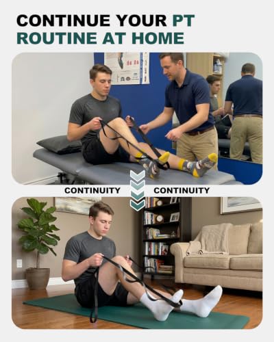 Trideer Non-Elastic Stretching Strap with Loops for Physical Therapy & Rehab, Knee Hip Leg ROM Post-Surgery, Yoga Strap for Stretching, Leg Lifter Strap Mobility Aid, Hamstring Calf Back - color: Black/75"x1"