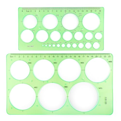 2Pcs Circle Template for Drawing Drafting, Geometric Circle Ruler | Round Drawing Painting Templates Plastic Transparent Ruler for School Office Supplies