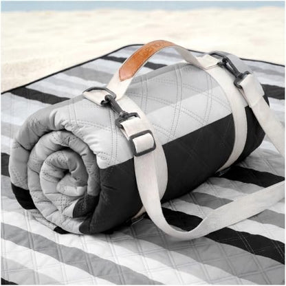 Genovega Waterproof Beach Blanket Picnic Outdoor Mat Rug Parents Papa Stepdad Pappy Poppy Pawpaw Grandpa Who Want Nothing Everything Bride in Law Daughter Son Father Happy Birthday Ideal - color: Gery Black Stripe