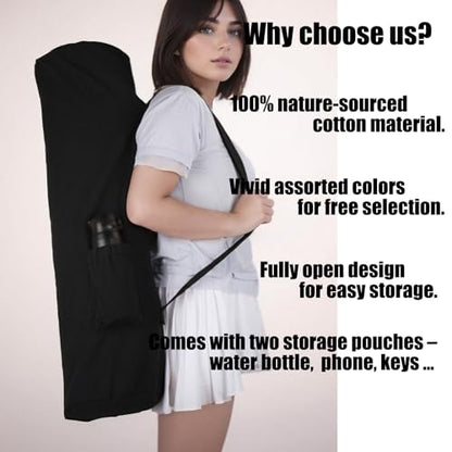 Cotton yoga mat bag with Pockets and Adjustable Strap - Full Zip Cargo Yoga Mat Carrier Bag - Bag for 1/4" 1/3" Thick Yoga Mat - color: Black, size: XL