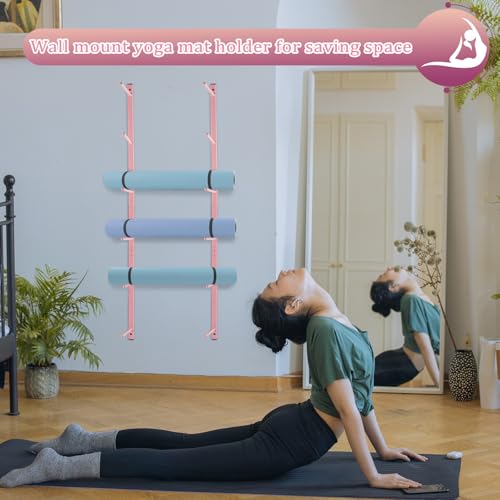 Yoga Mat Holder Wall Mount Yoga Mat Storage Holder Yoga Mat Organizer Skateboard Wall Mount for Foam Rollers Skateboard Ski Board - color: Pink