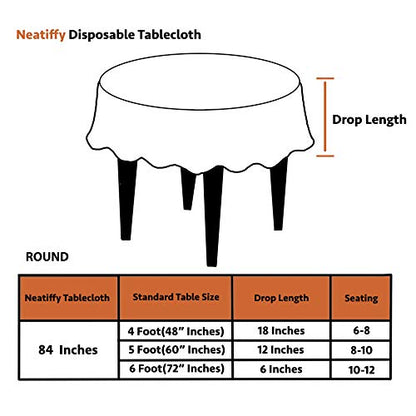 Neatiffy 84 Inch 6 Pack Round Plastic Table Cloth | Tablecloths for Picnic, Party, Banquet, Birthdays | Waterproof Disposable/Reusable Table Cover - White Round - color: Round_white