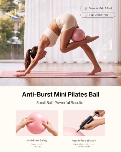 PAETA Pilates Ring Set – 14” Magic Circle (38 lbs Resistance), 9.8” Pilates Ball, 5 Resistance Bands, and Exercise Guide Included for Home Workouts - color: pink