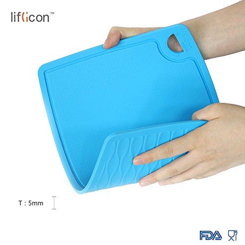 Liflicon Thick Silicone Cutting Boards for Kitchen Silicone Chopping Boards/Mats Set of 2 Extra Large14.6''x10.43'', Mini 9.1”x7.1” Non-slip Deep Drip Juice Groove, Dishwasher Safe-Blue - color: Blue, size: S+L