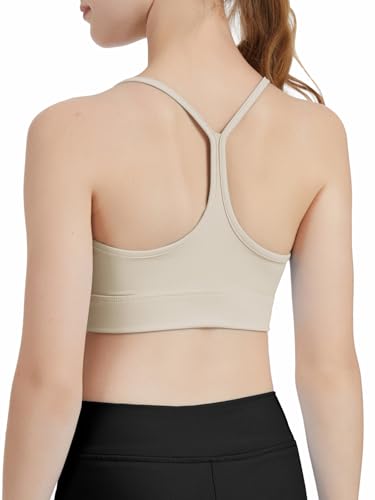 CharmWM Girls Sports Training Vest Spaghetti Strap Y Back Bra Yoga Crop Tank Top for Teens Kids 2-14 Years - color: Beige, size: 5-6 Years