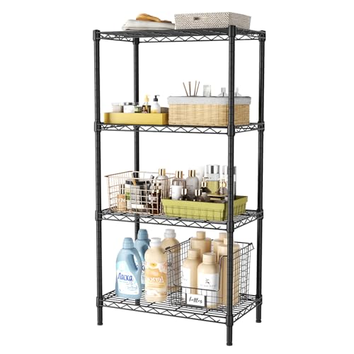 Golpart 4Tier Adjustable Storage Shelves Metal Wire Shelving Standing Shelf - color: Black, size: 4-tier-12"Dx22"Wx43.5"H