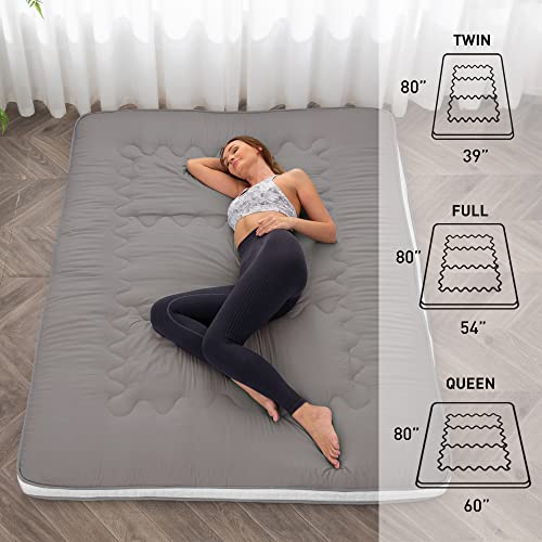 Dr.Futon Japanese Floor Futon Mattress Extra Thick Folding Roll Up Bed Topper Mat for Guest,Lounger and Tavel - color: Darkgrey, size: Twin