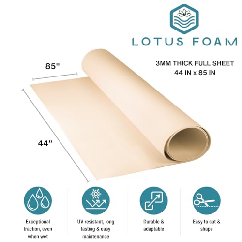 LotusFoam EVA Foam Sheet 3mm – 44"x 85" Craft Foam for Cosplay, Costumes & DIY, High Density 130 kg/m3, Heat Shapeable, Paintable, 35 Colors (Beach Sand) - Beach Sand - color: Beach Sand