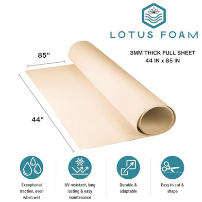 LotusFoam EVA Foam Sheet 3mm – 44"x 85" Craft Foam for Cosplay, Costumes & DIY, High Density 130 kg/m3, Heat Shapeable, Paintable, 35 Colors (Beach Sand) - Beach Sand - color: Beach Sand