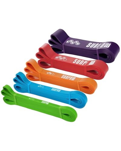 SUNPOW Pull Up Assistance Bands, Set of 5 Heavy Duty Resistance Bands for Men & Women, Natural Latex Exercise Bands for Pull-Up Progression, Home Workout, Strength Training, Mobility & Stretching - color: Multicolor（5-145lbs）